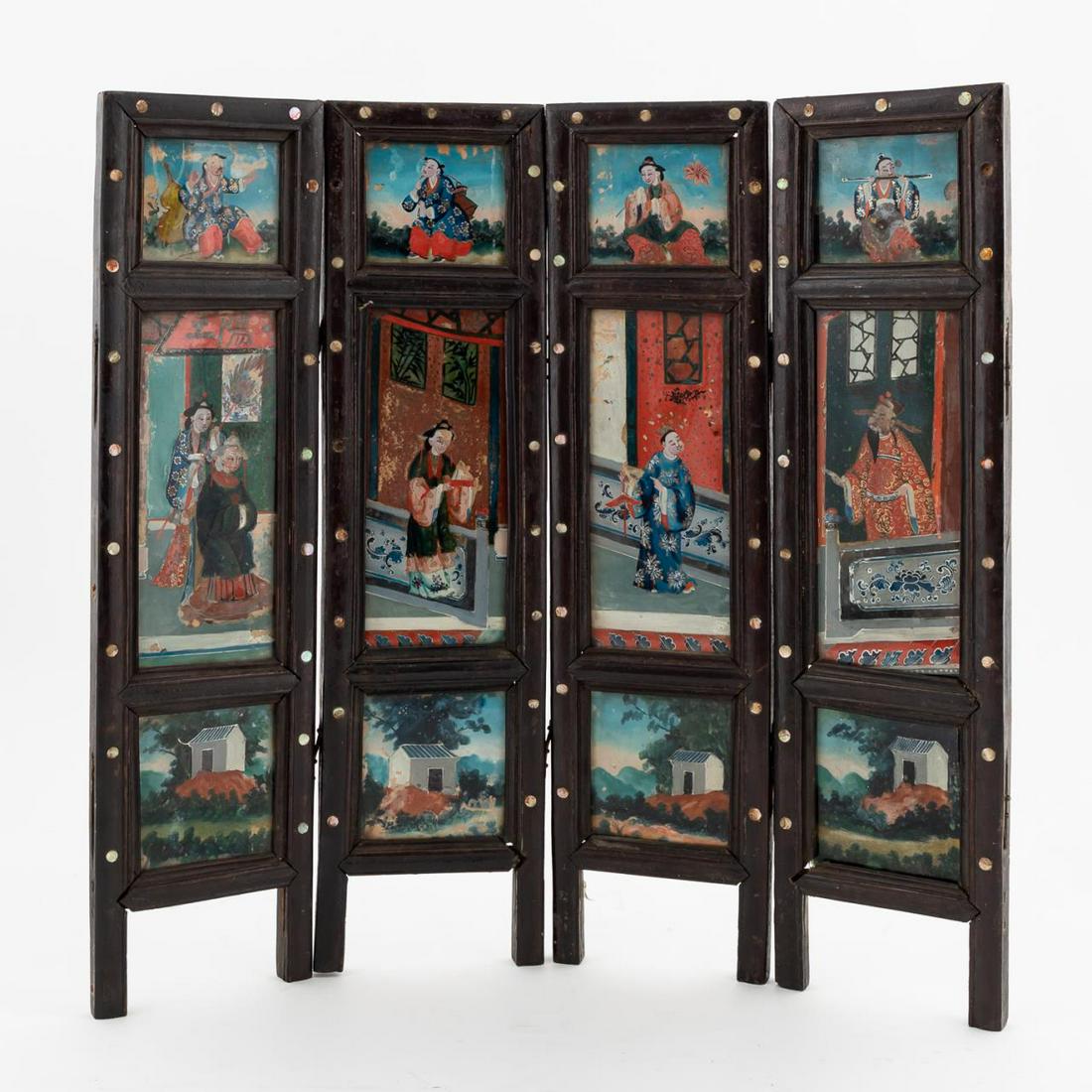 4 PANEL FIGURAL REVERSE PAINTED TABLE SCREEN (1 of 5)