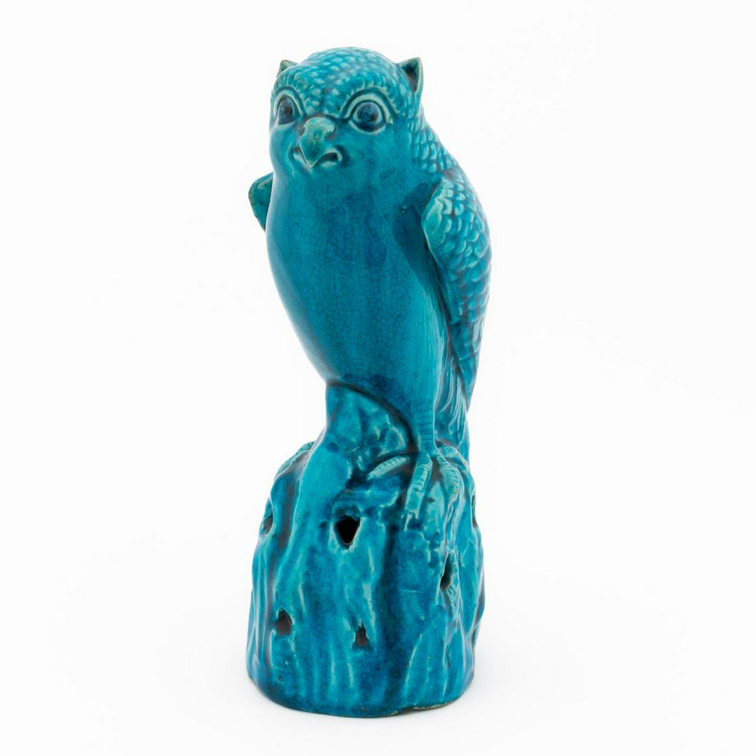 CHINESE TURQUOISE GLAZE OWL ON ROCK BASE (1 of 7)