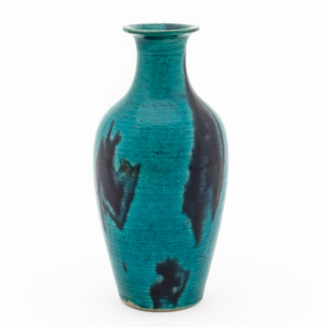 CHINESE DARK BLUE & TURQUOISE CERAMIC VASE (1 of 6)