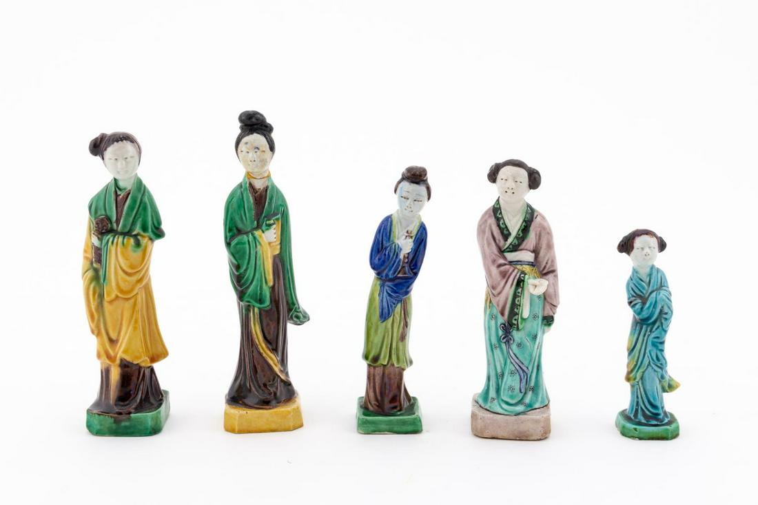 CHINESE 5 SMALL STANDING FEMALE BISCUIT FIGURES (1 of 6)