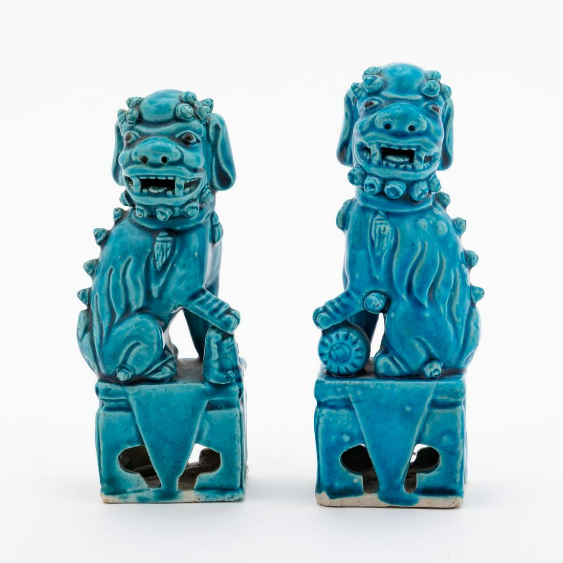 2 CHINESE TURQUOISE BUDDHIST LIONS, MALE & FEMALE (1 of 6)