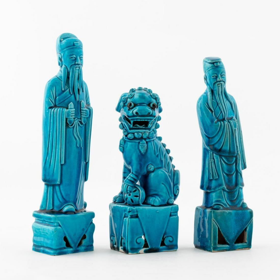 3 TURQUOISE PIECES, 2 FIGURES 1 GUARDIAN LION (1 of 6)