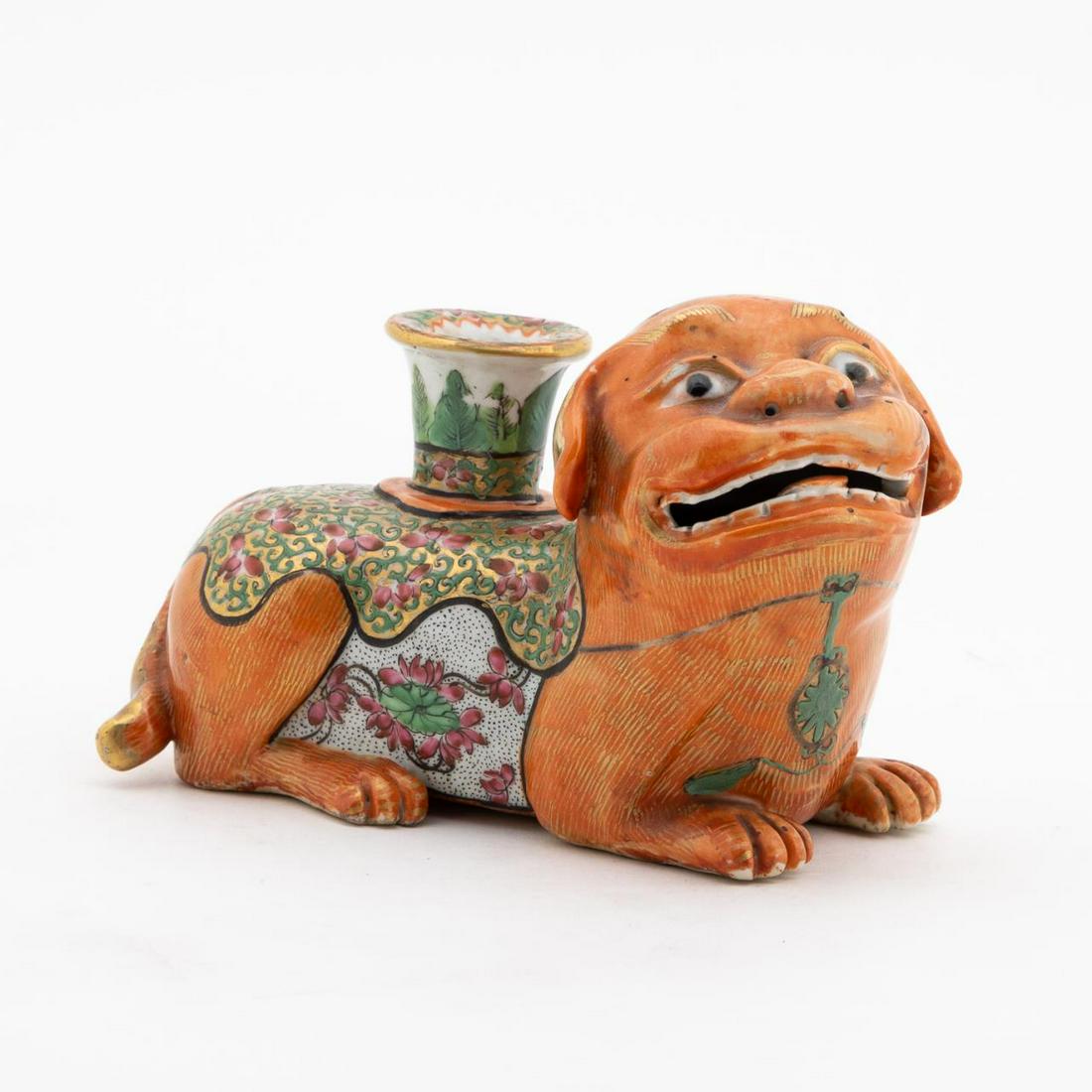 CHINESE ORANGE GLAZED DOG FORM CANDLESTICK HOLDER (1 of 7)