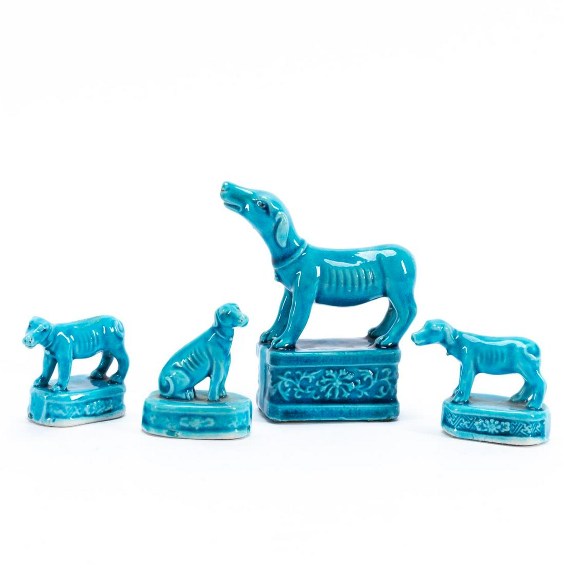 CHINESE GROUP 4 SMALL TURQUOISE GLAZED HOUNDS (1 of 8)