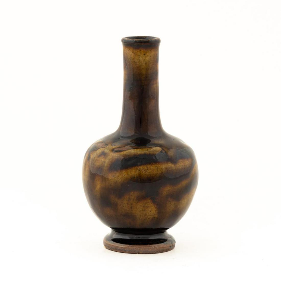 CHINESE SMALL MOTTLED BROWN GLAZE CERAMIC VASE (1 of 6)
