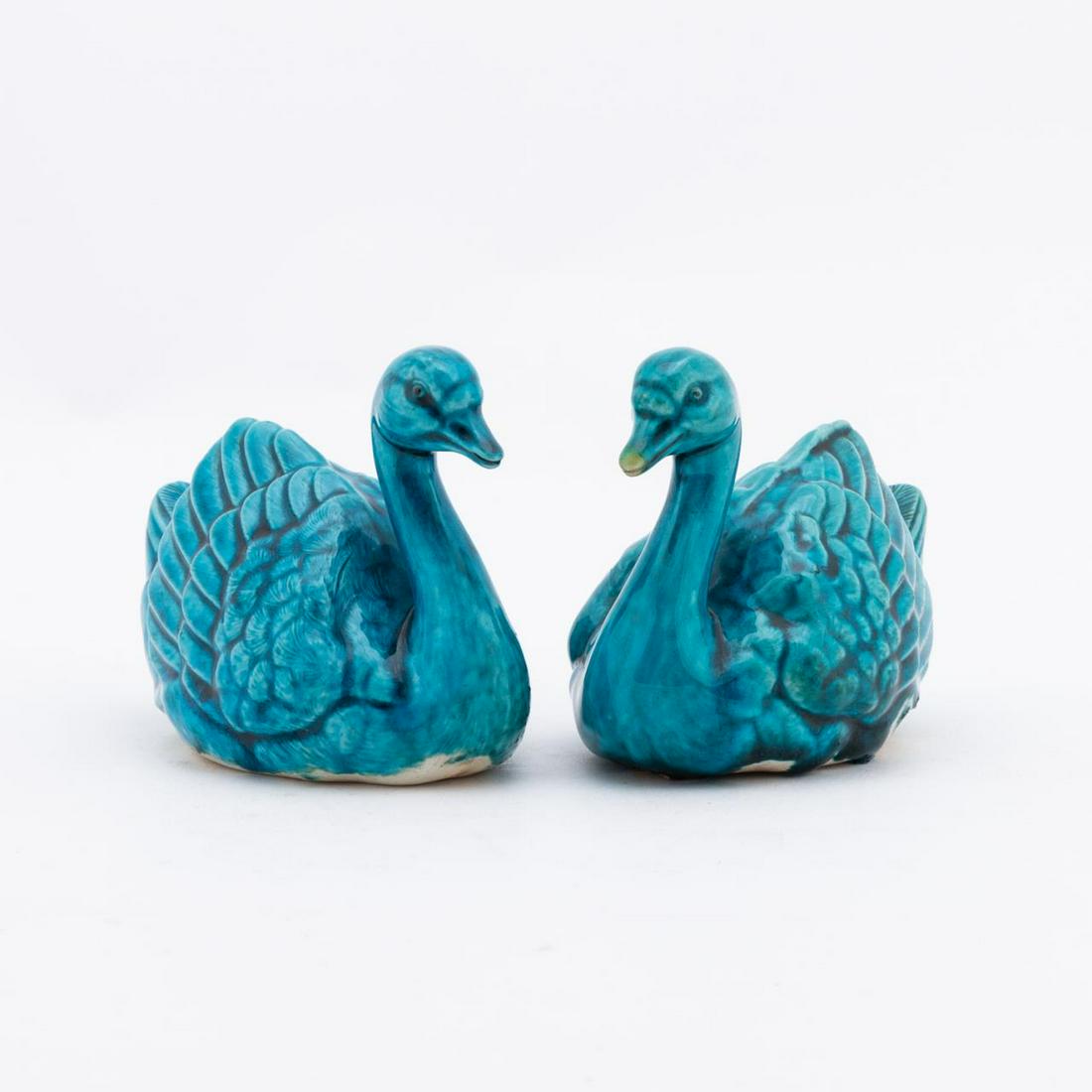 CHINESE, PAIR OF TURQUOISE GLAZE PORCELAIN SWANS (1 of 5)