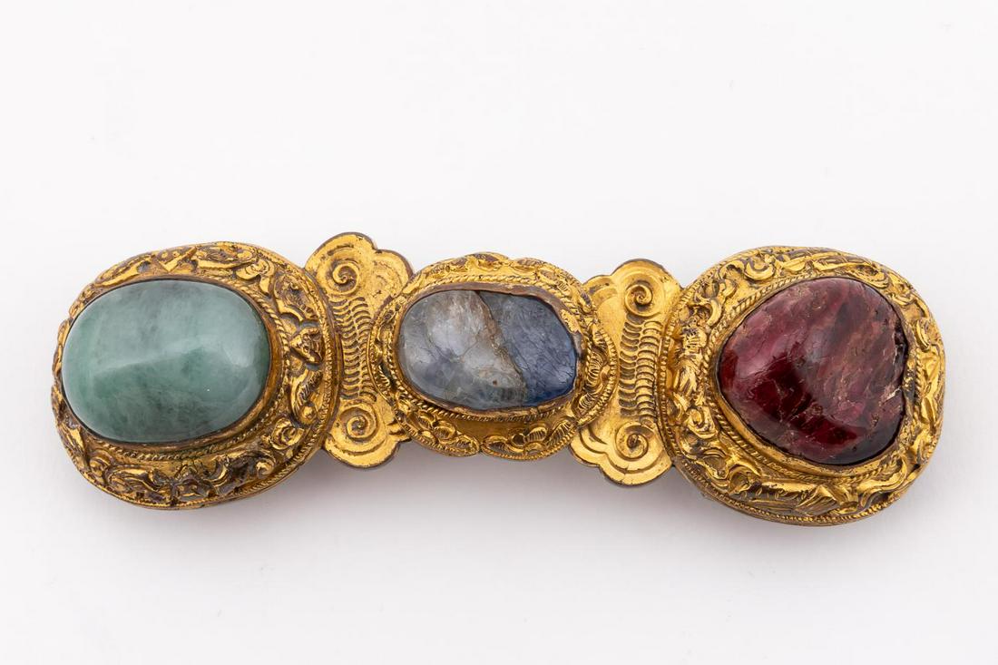 CHIENSE GILT RUBY, SAPPHIRE & JADEITE BELT BUCKLE (1 of 8)