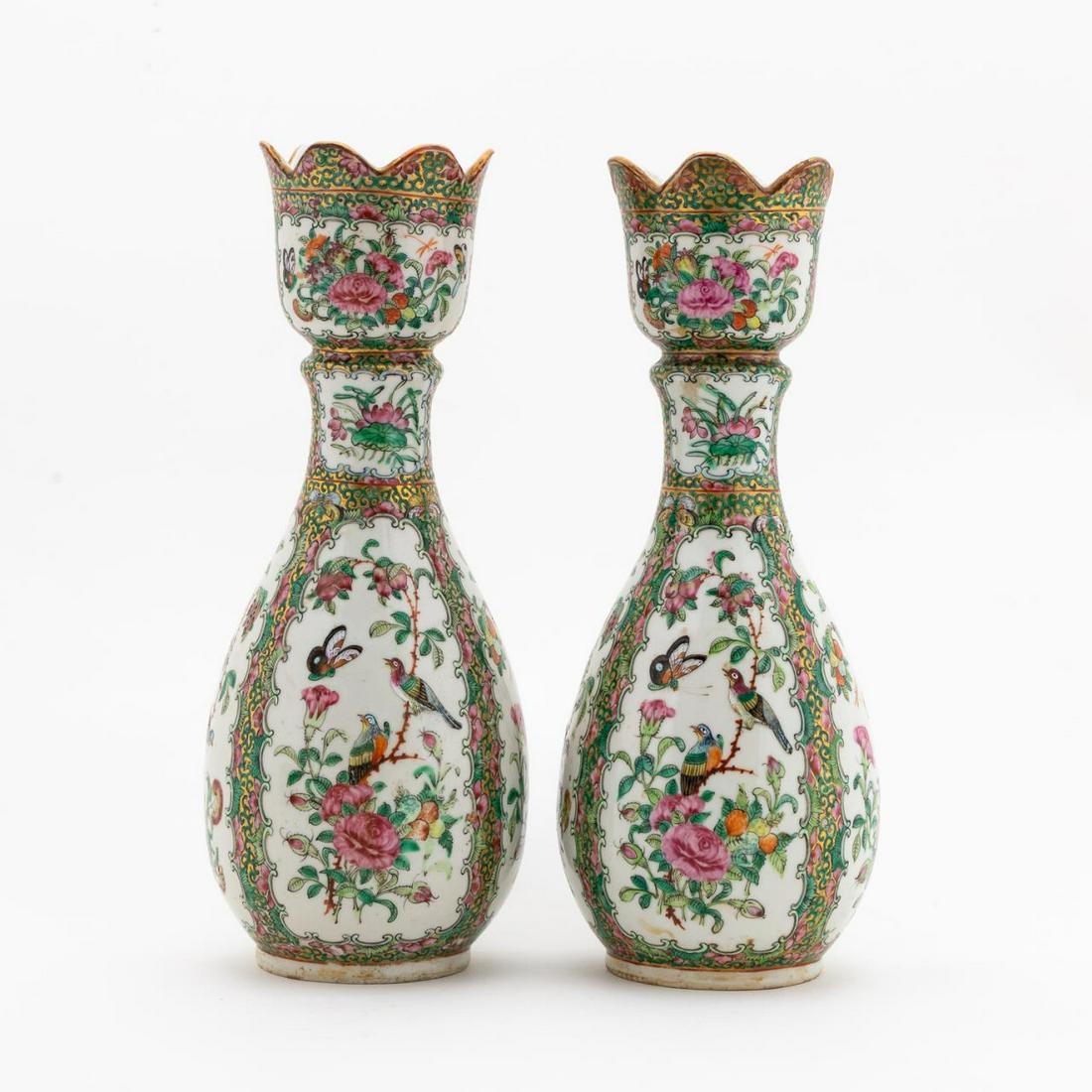 PAIR, 19TH C. GARLIC HEAD FAMILLE ROSE VASES (1 of 5)