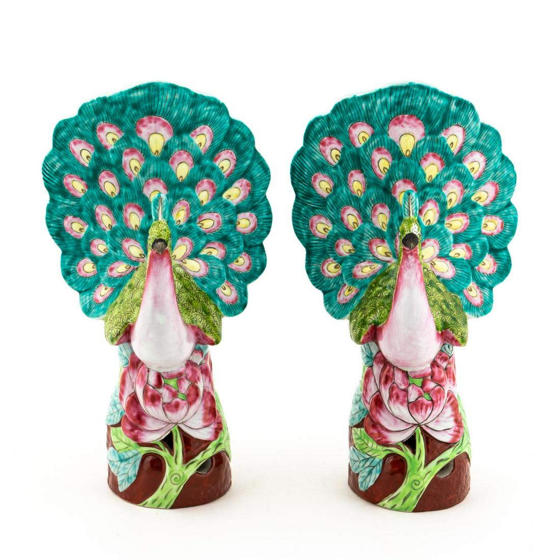 PR, CHINESE FAMILLE ROSE GLAZED PORCELAIN PEACOCKS (1 of 5)