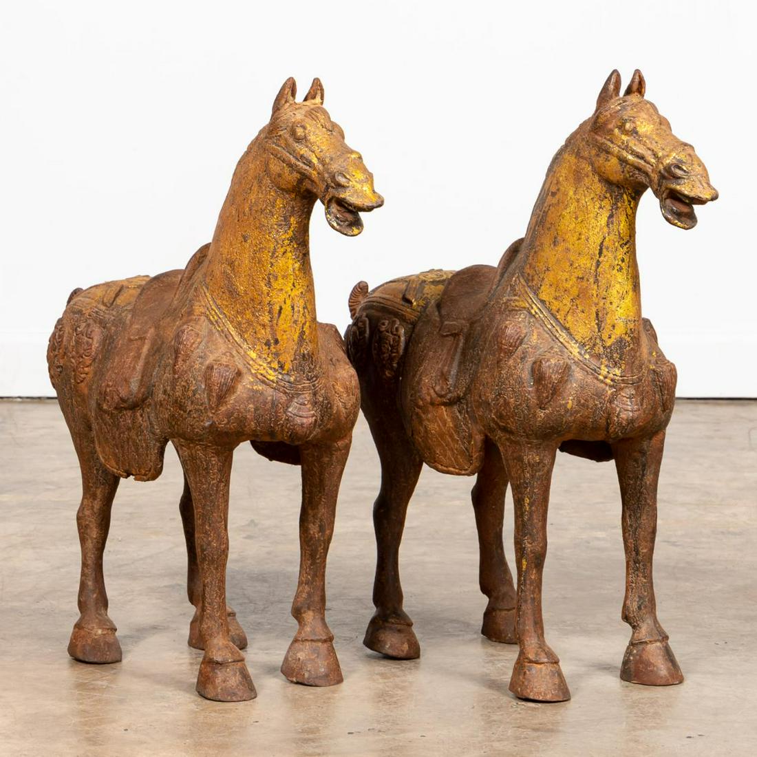 PR., CHINESE PARCEL GILT TANG STYLE IRON HORSES (1 of 5)
