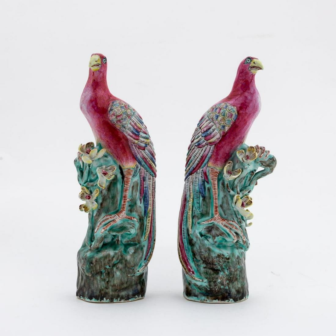 PAIR, CHINESE EXPORT FAMILLE ROSE PHOENIX FIGURES (1 of 7)