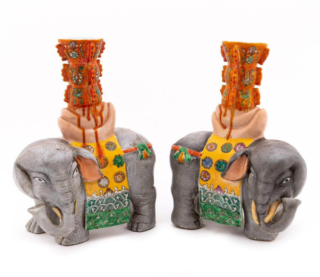 PR CHINESE EXPORT STYLE ELEPHANT FORM CANDLESTICKS (1 of 8)