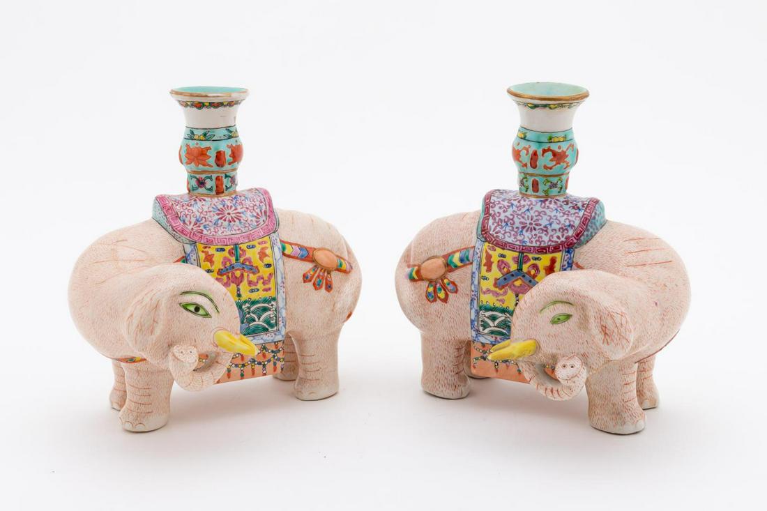 PAIR, CHINESE EXPORT ELEPHANT JOSS STICK HOLDERS (1 of 5)