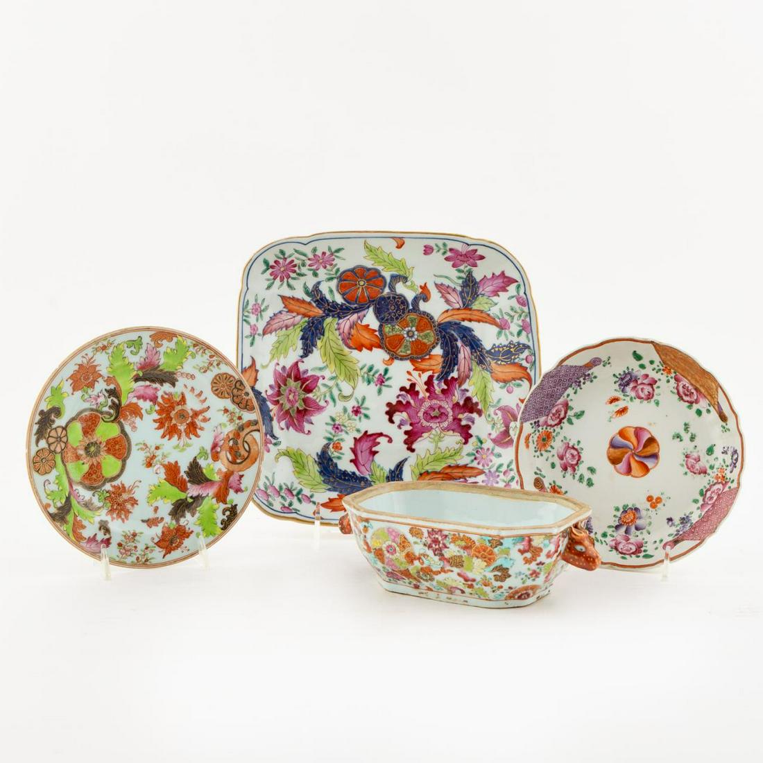 4PC EXPORT PORCELAIN, FAMILLE ROSE & TOBACCO LEAF (1 of 7)