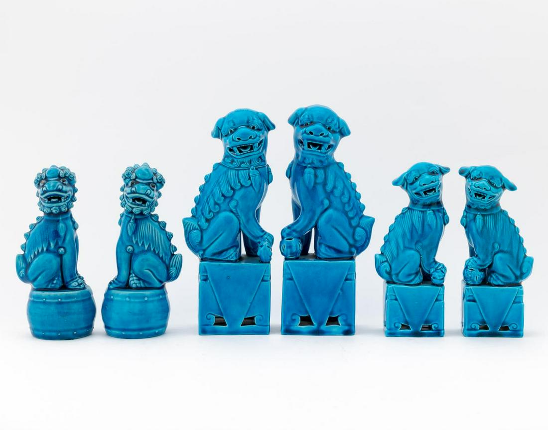 GROUP, SIX TURQUOISE GLAZE BUDDHIST LION FIGURES (1 of 7)