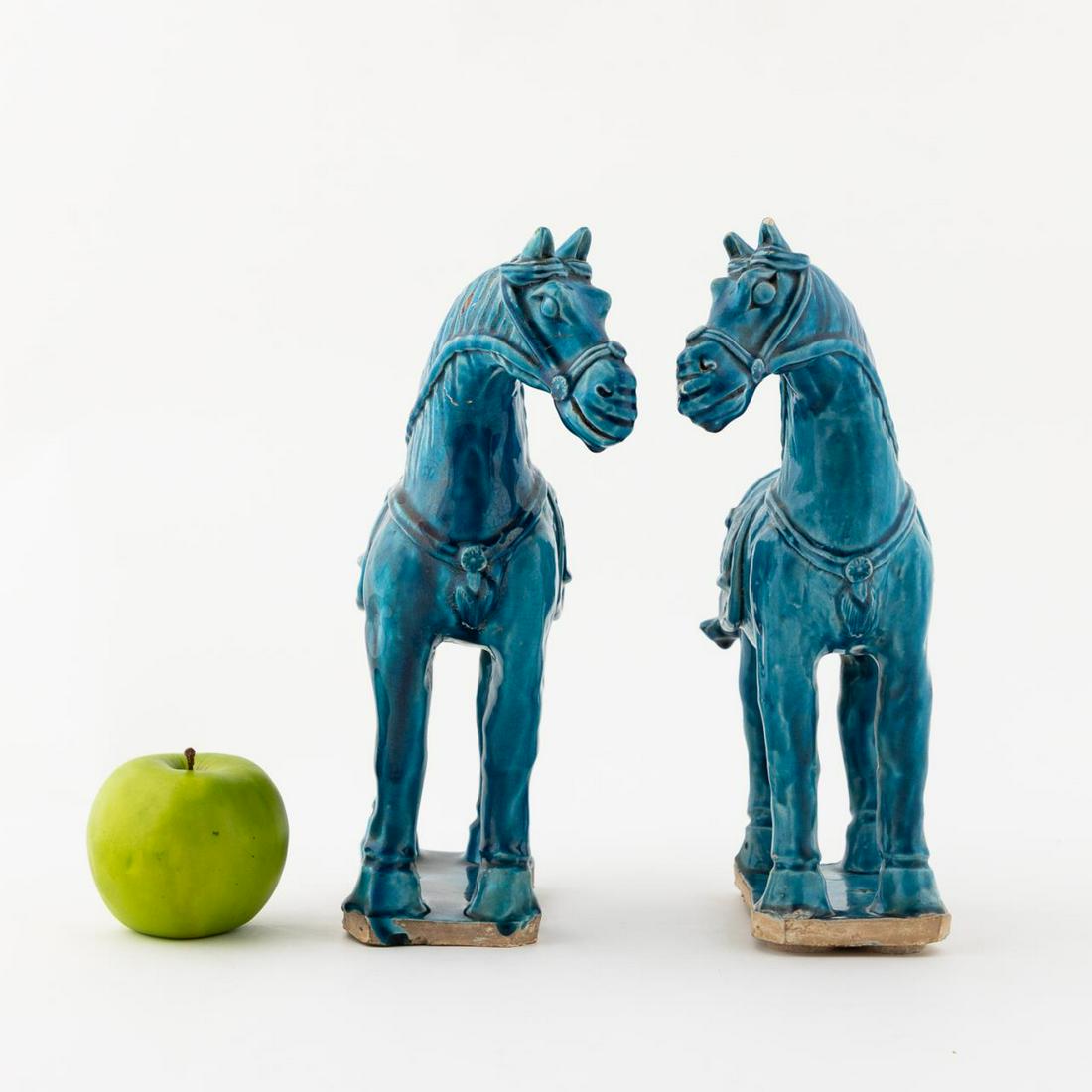 PAIR, TURQUOISE GLAZED CERAMIC HORSE FIGURES (1 of 6)