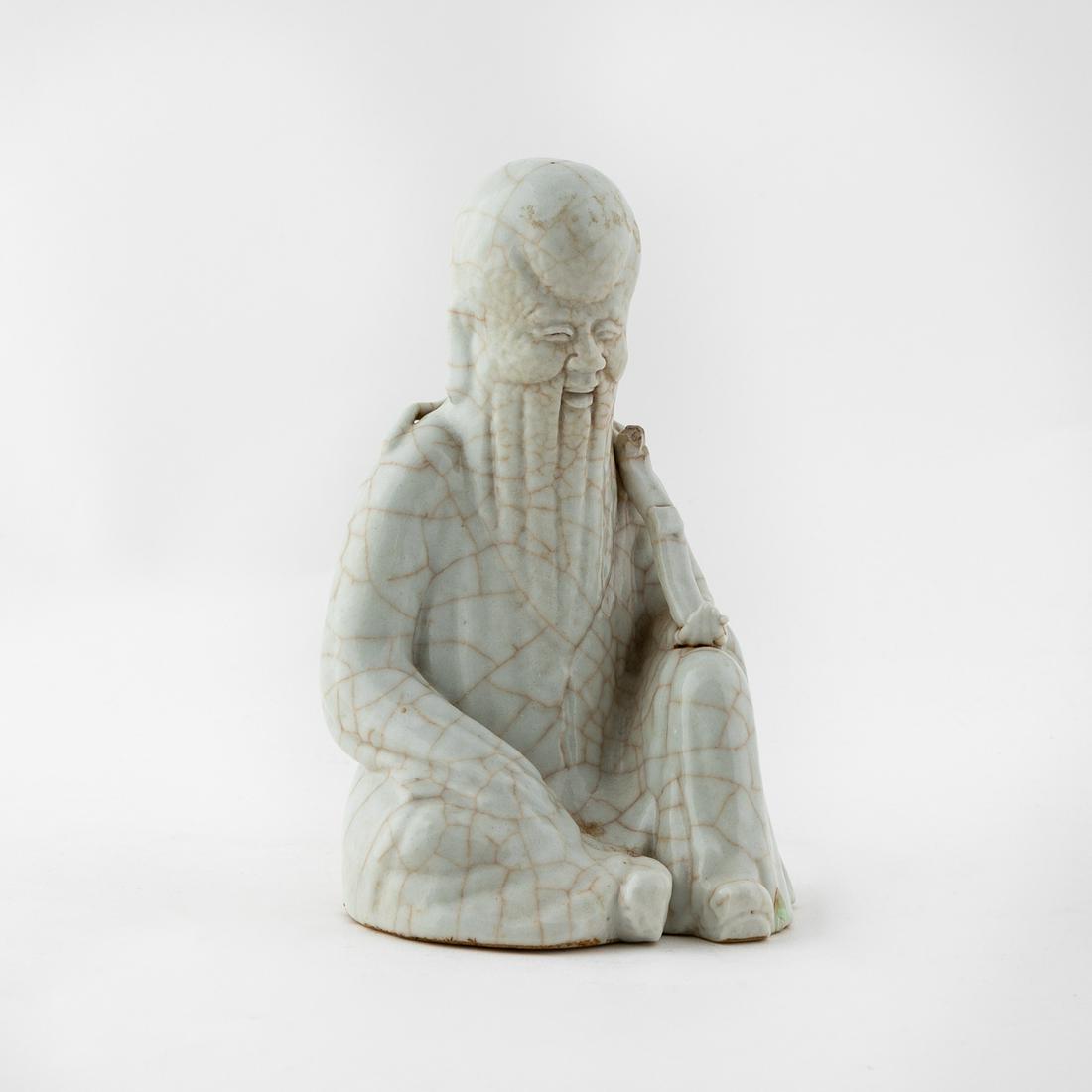 CHINESE WHITE CRACKLE GLAZE SHOU CERAMIC FIGURINE (1 of 5)