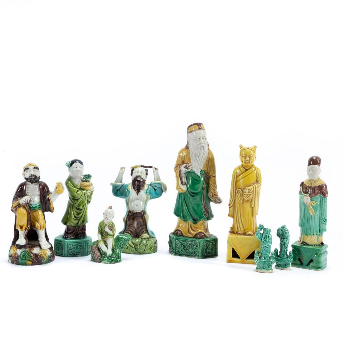 CHINESE, 9PC MULTI-GLAZE BISCUIT IMMORTAL FIGURES (1 of 9)
