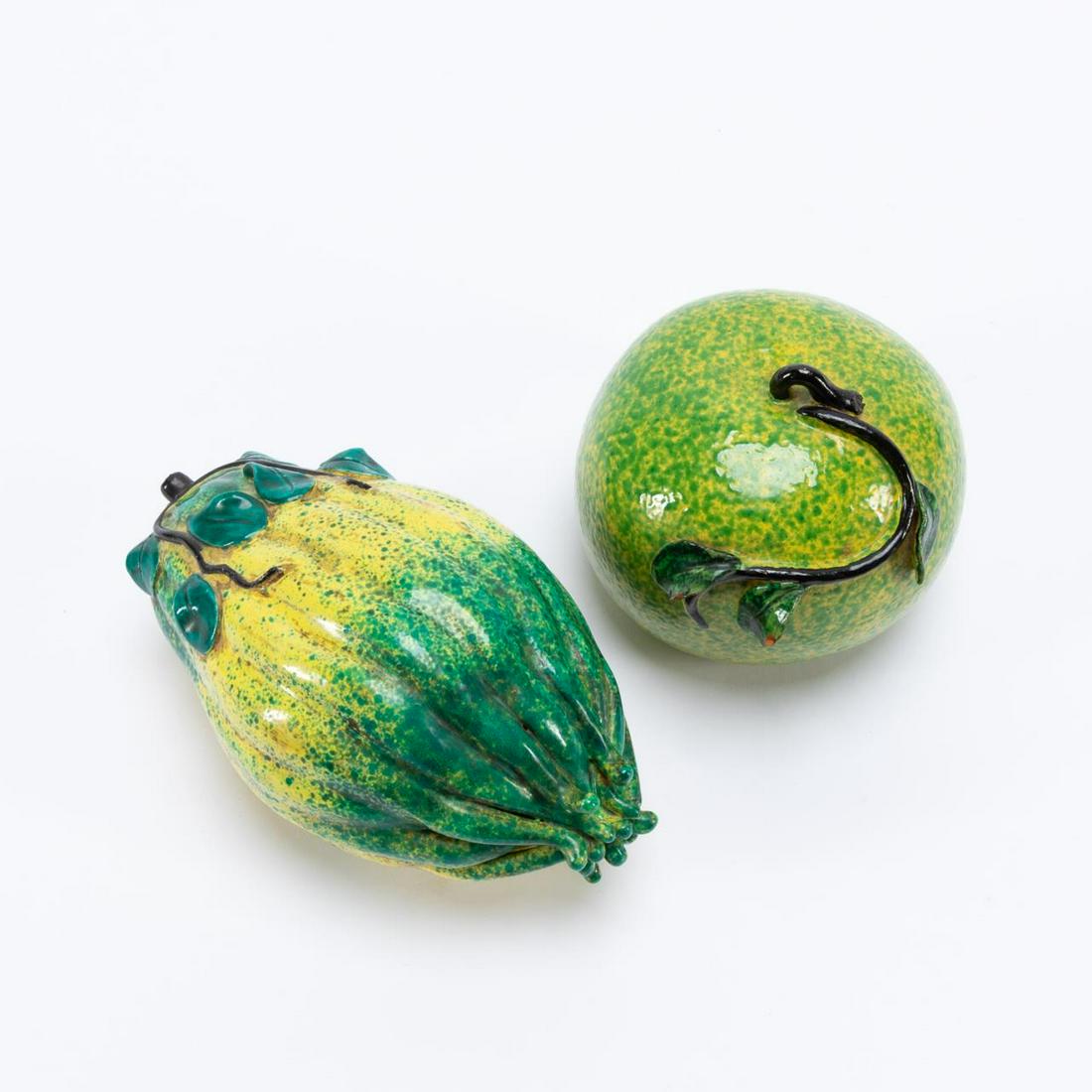 CHINESE, TWO LARGE GREEN & YELLOW ALTAR FRUITS (1 of 5)