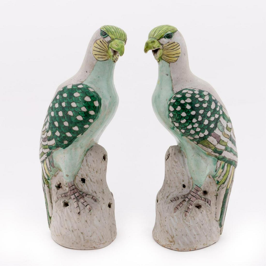 PAIR CHINESE FAMILLE VERTE HAWK PORCELAIN FIGURES (1 of 6)