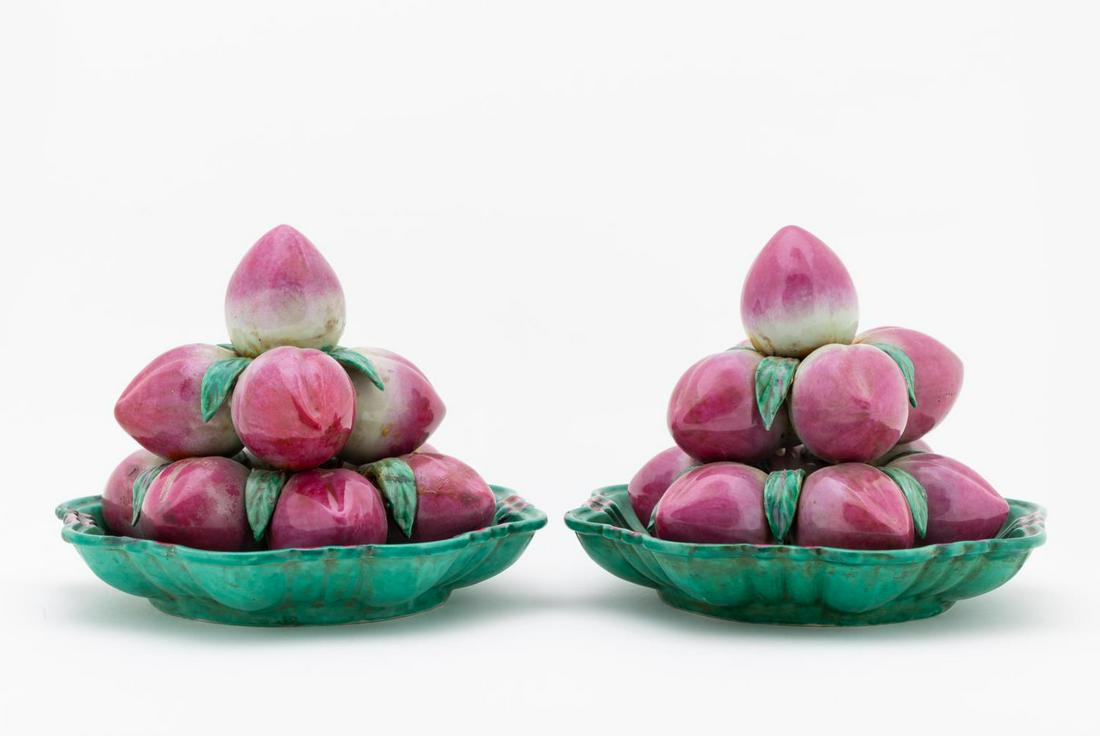 PAIR OF CHINESE PEACH ALTAR FRUIT PYRAMIDS (1 of 6)
