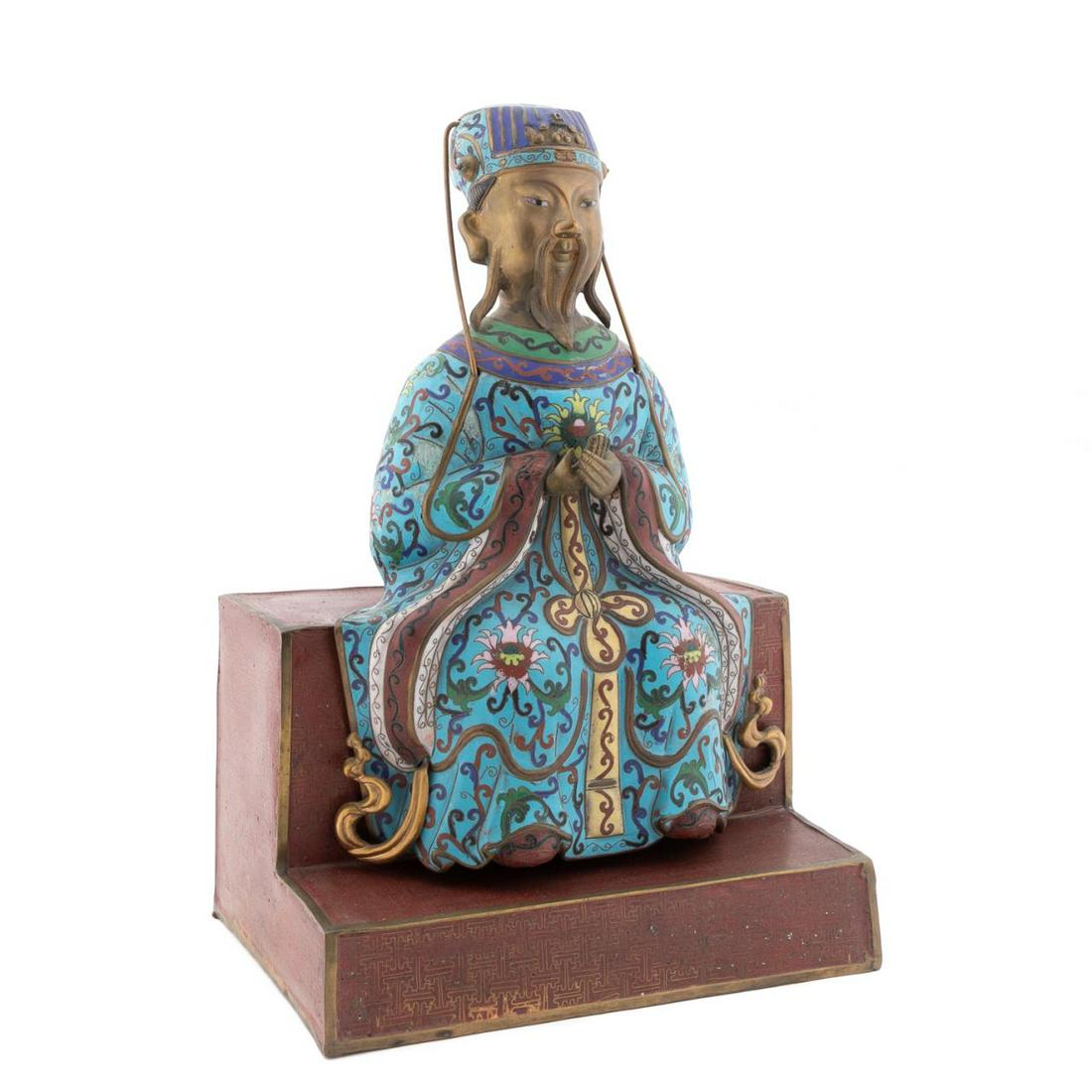 CHINESE CLOISONNE SEATED FIGURE ON BASE (1 of 6)