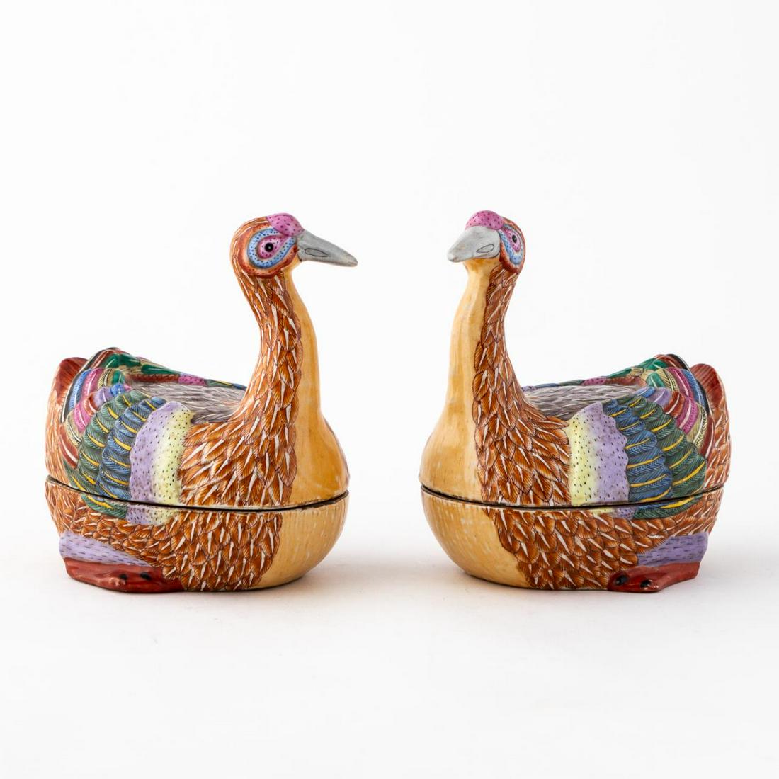 PAIR, CHINESE GOOSE FORM PORCELAIN BOXES (1 of 6)