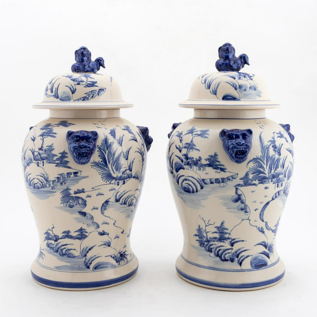 PR., CHINESE BLUE DECORATED LION TEMPLE JARS (1 of 6)