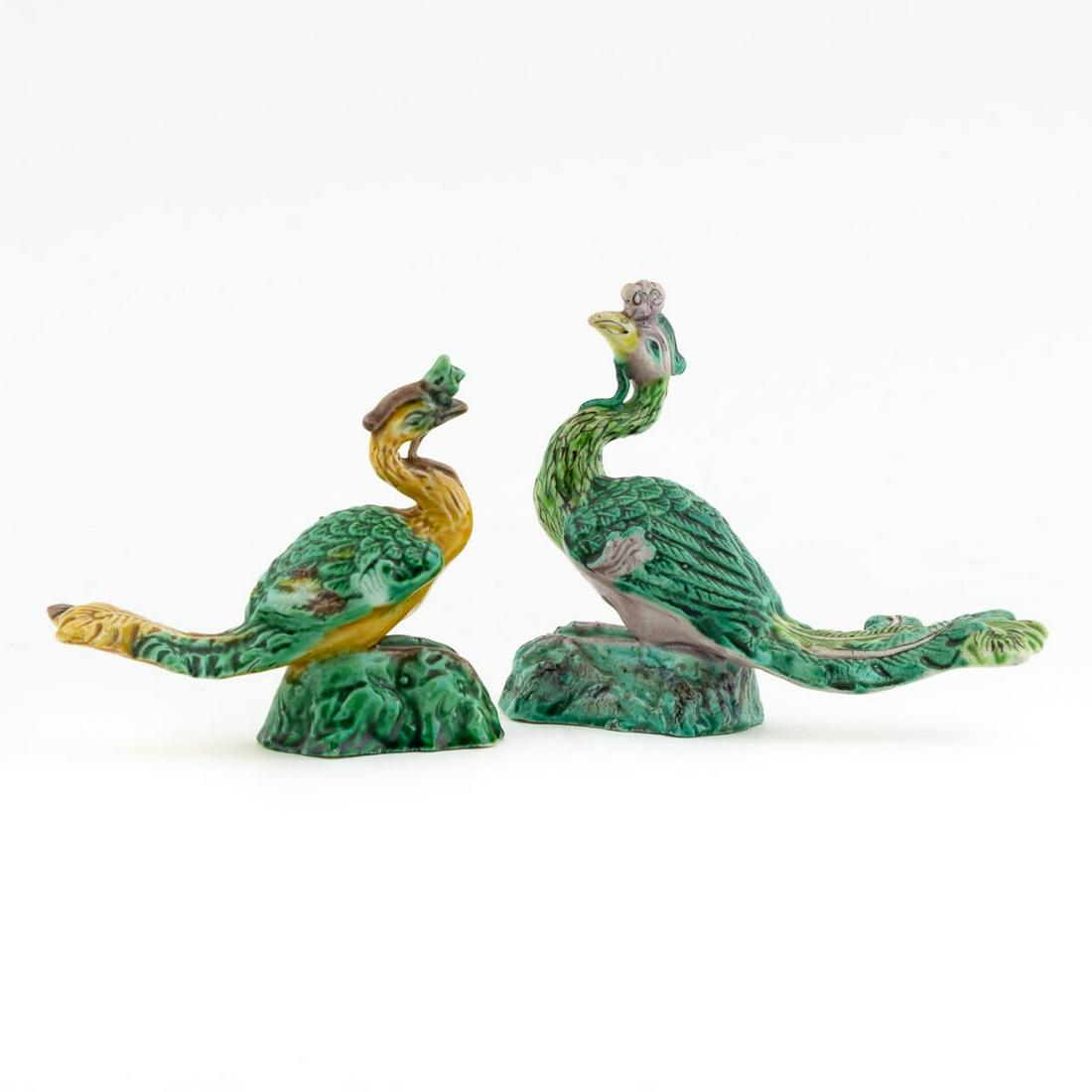 TWO PETITE GREEN GLAZE PHOENIX FIGURINES (1 of 6)