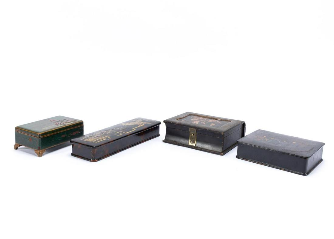 GROUP OF FOUR ASIAN LACQUERED LIDDED BOXES (1 of 6)