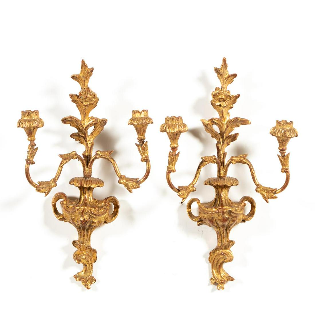 PR., TWO-LIGHT ROCOCO STYLE GILTWOOD SCONCES (1 of 5)