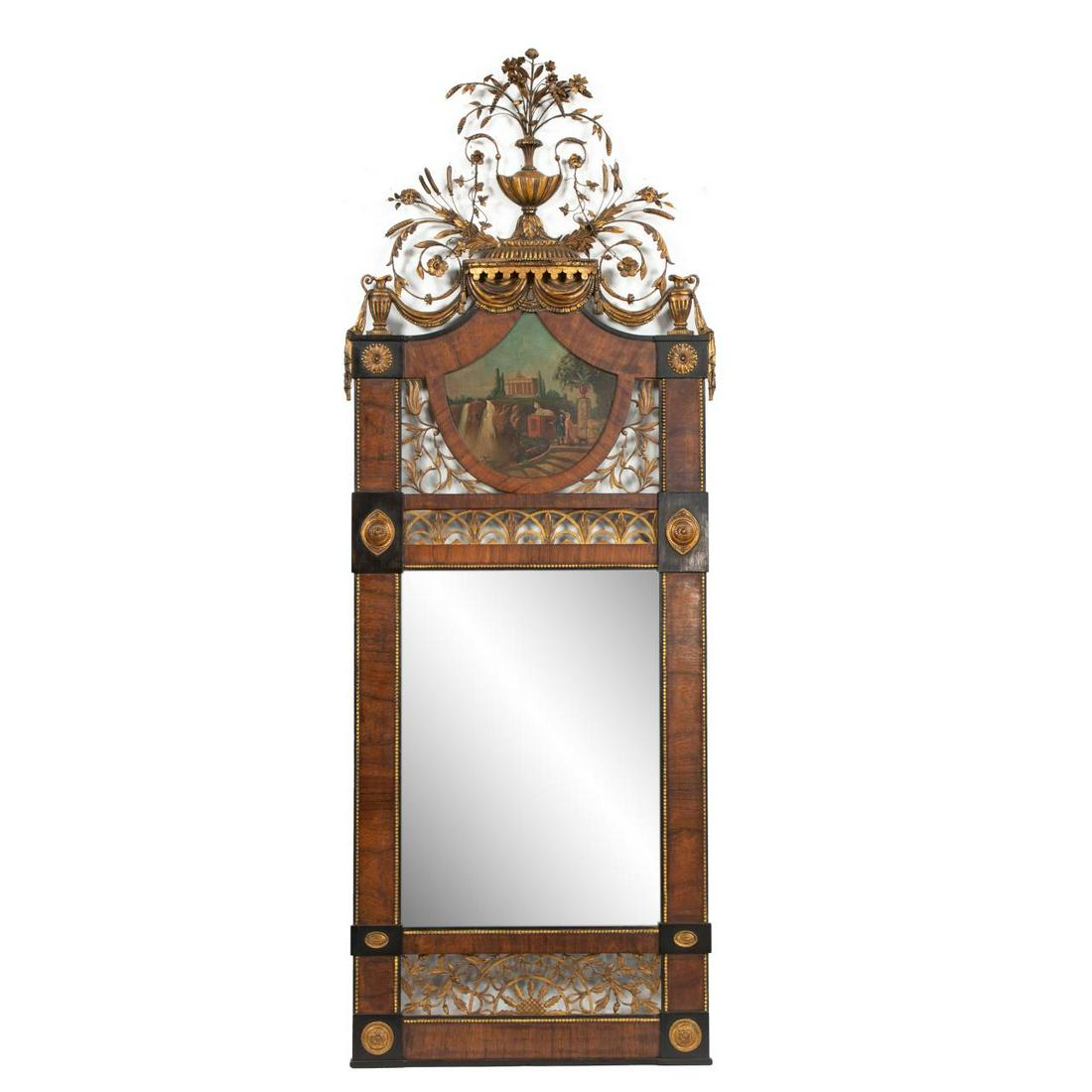 NEOCLASSICAL STYLE WALNUT & GILT SCENIC MIRROR (1 of 5)