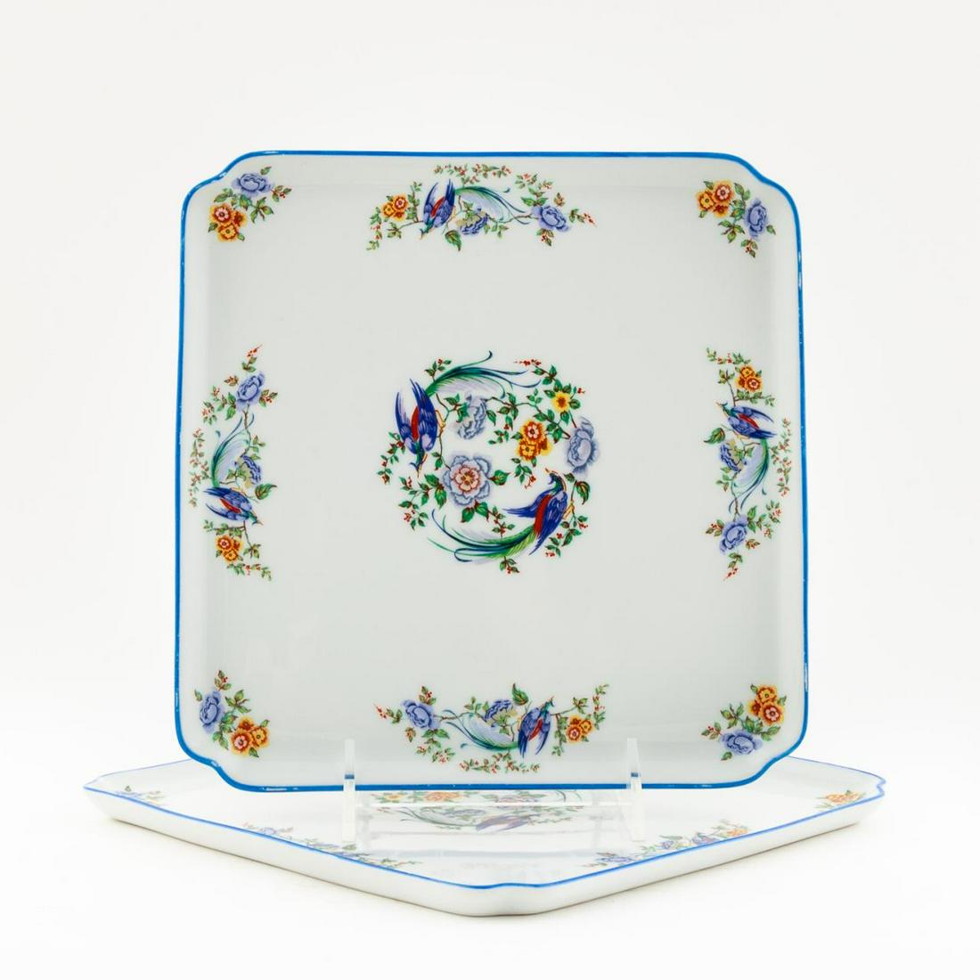 PAIR, CHAMART LIMOGES FLORAL & BIRD MOTIF TRAYS (1 of 5)
