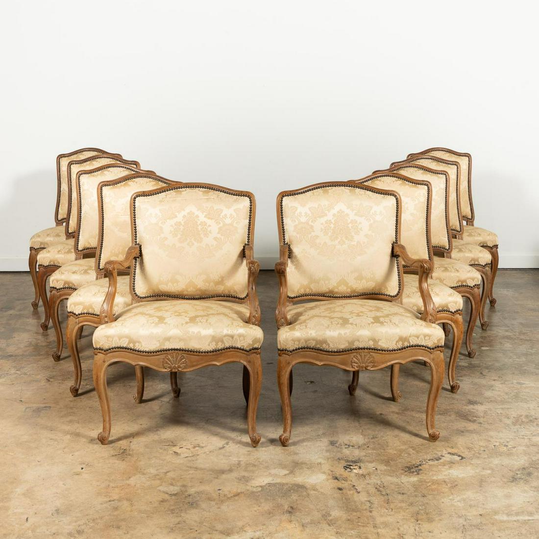 SET 10 LOUIS XV STYLE LIGHT WOOD CARVED CHAIRS (1 of 4)