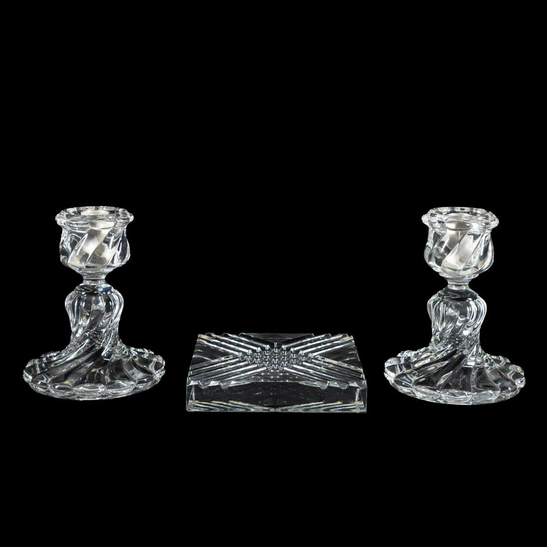 3PC, BACCARAT CRYSTAL CANDLESTICKS AND ASHTRAY (1 of 7)