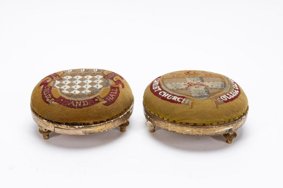 TWO, 19TH C. ENGLISH OXFORD NEEDLEPOINT FOOTSTOOLS (1 of 8)
