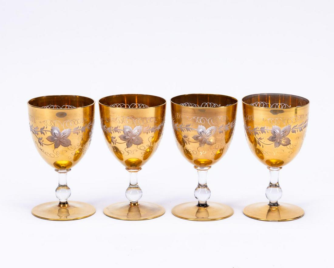 SET 4, E. 20TH C. EDWARDIAN GILDED GLASS GOBLETS (1 of 4)