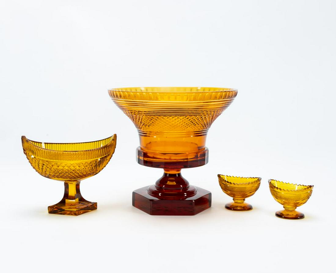 19TH C. ANGLO-IRISH AMBER CUT GLASS TABLEWARE, 4PC (1 of 6)