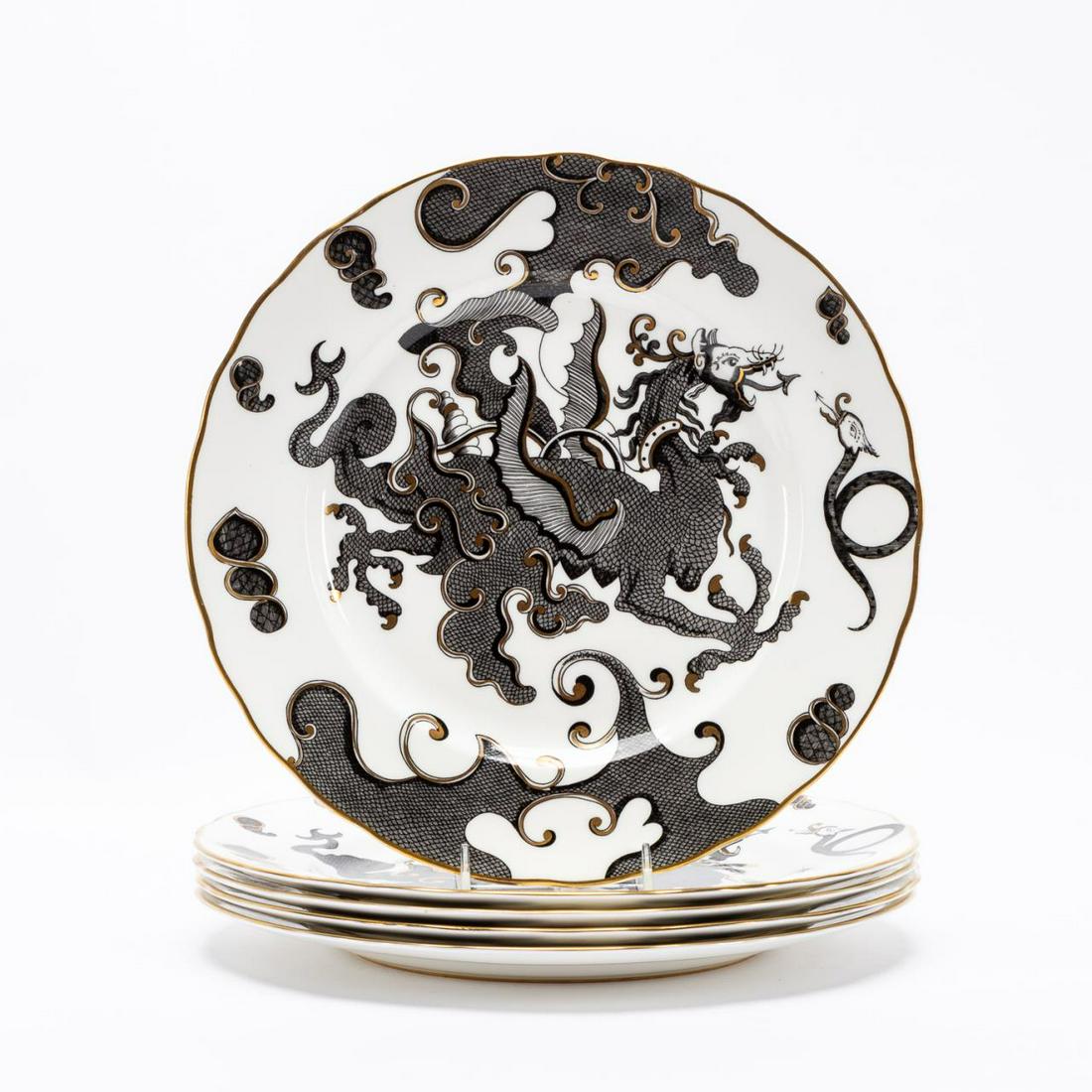 SET 5 ROYAL WORCESTER "BLACK DRAGON" DINNER PLATES (1 of 7)