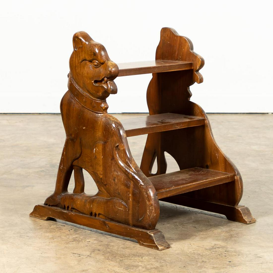 20TH C. ENGLISH CARVED WOODEN CANINE LIBRARY STEPS (1 of 5)