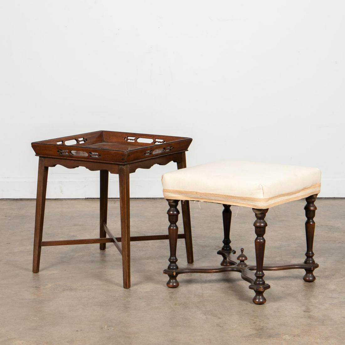 ENGLISH GEORGIAN TRAY TABLE & BAROQUE STYLE STOOL (1 of 6)