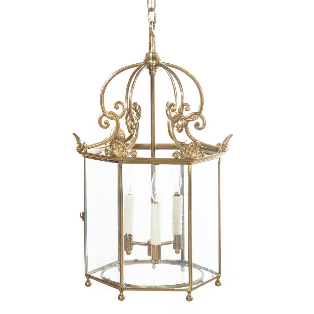 REGENCY STYLE THREE-LIGHT BRONZE LANTERN (1 of 3)