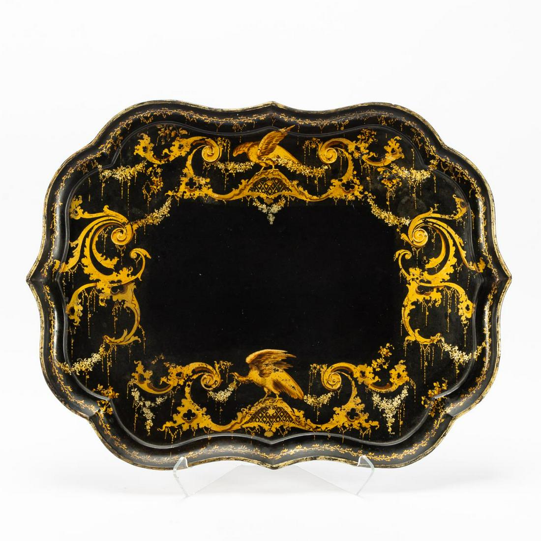 19TH C. ENGLISH GILT & BLACK PAPIER-MACHE TRAY (1 of 6)