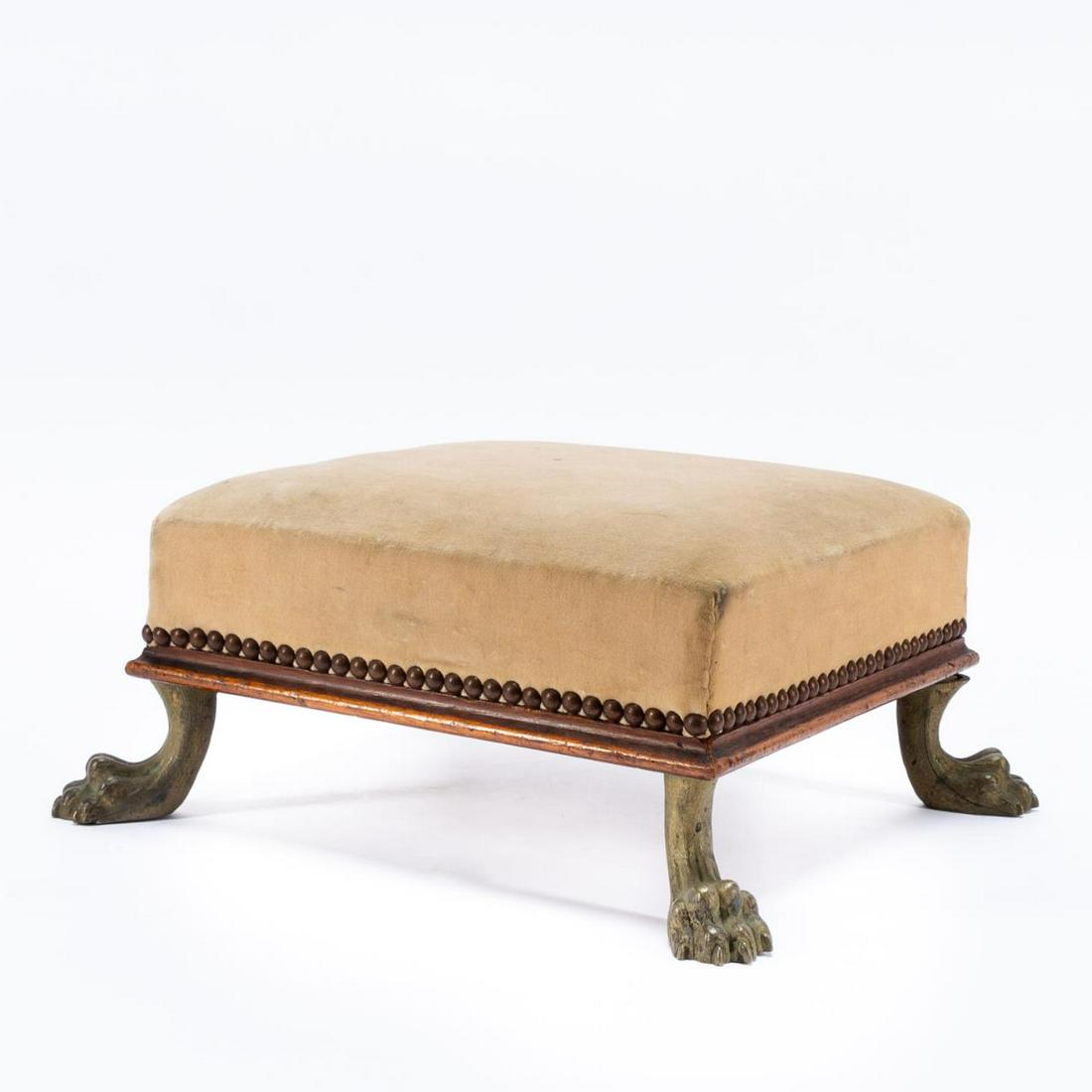 ENGLISH EDWARDIAN FOOT STOOL WITH BRONZE PAW FEET (1 of 6)