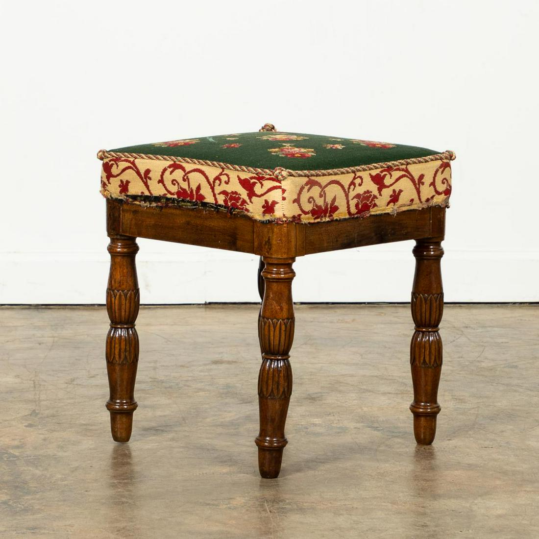 19TH C. REGENCY FOOT STOOL WITH NEEDLEPOINT (1 of 5)