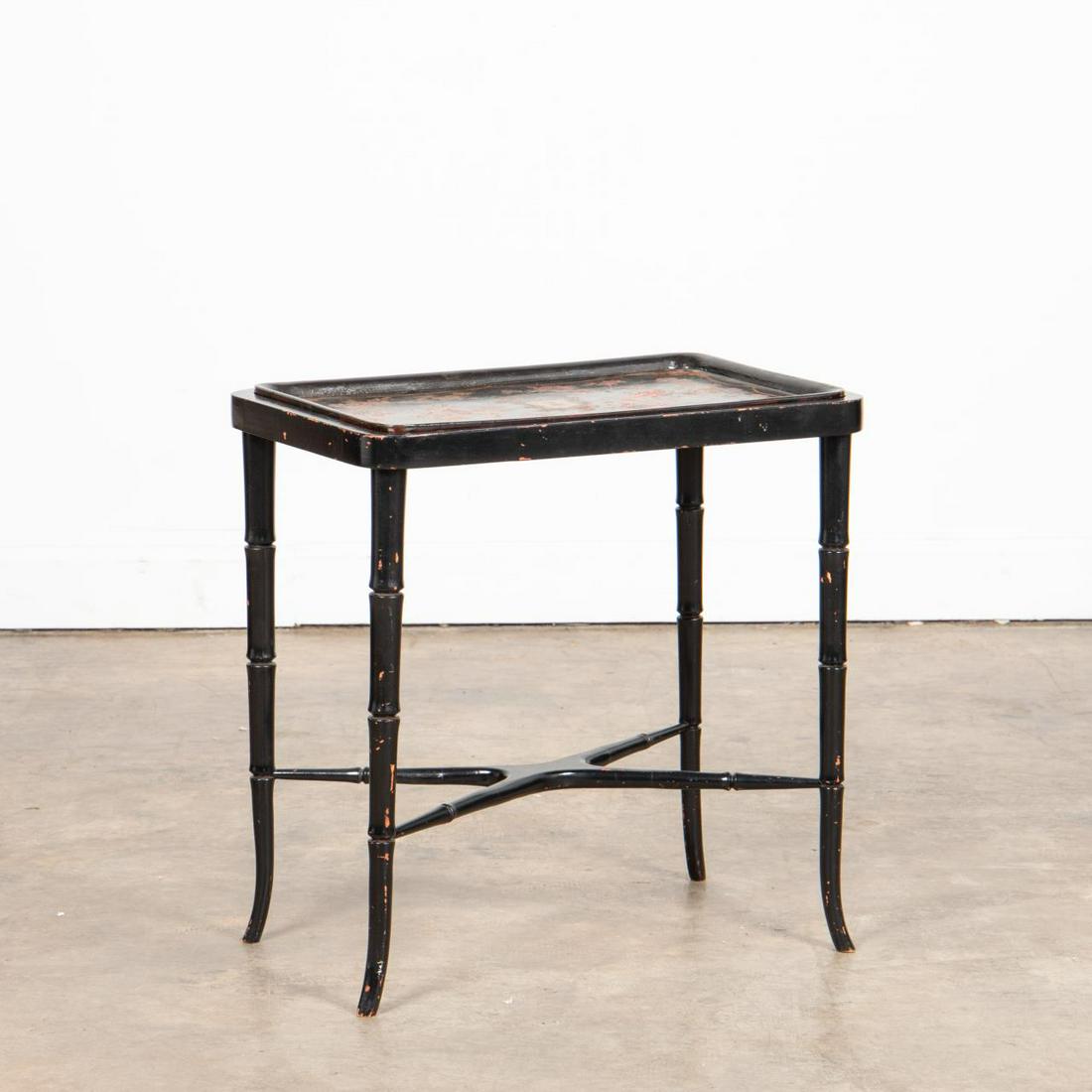 L. 19TH C. ARMORIAL PAPIER-MACHE TRAY ON STAND (1 of 7)