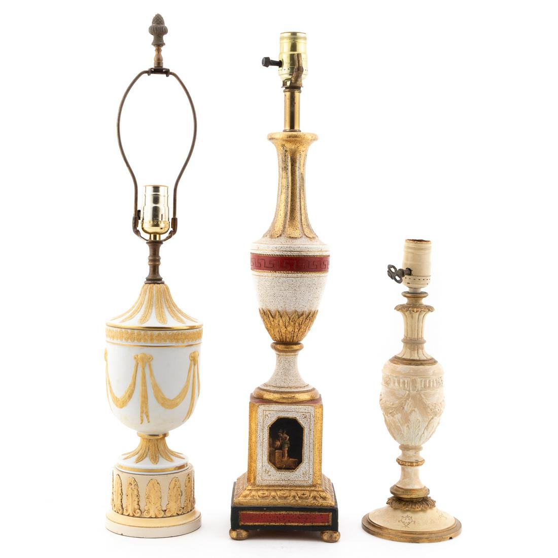 3 PCS, CREAM TABLE LAMPS, WEDGWOOD STYLE (1 of 5)