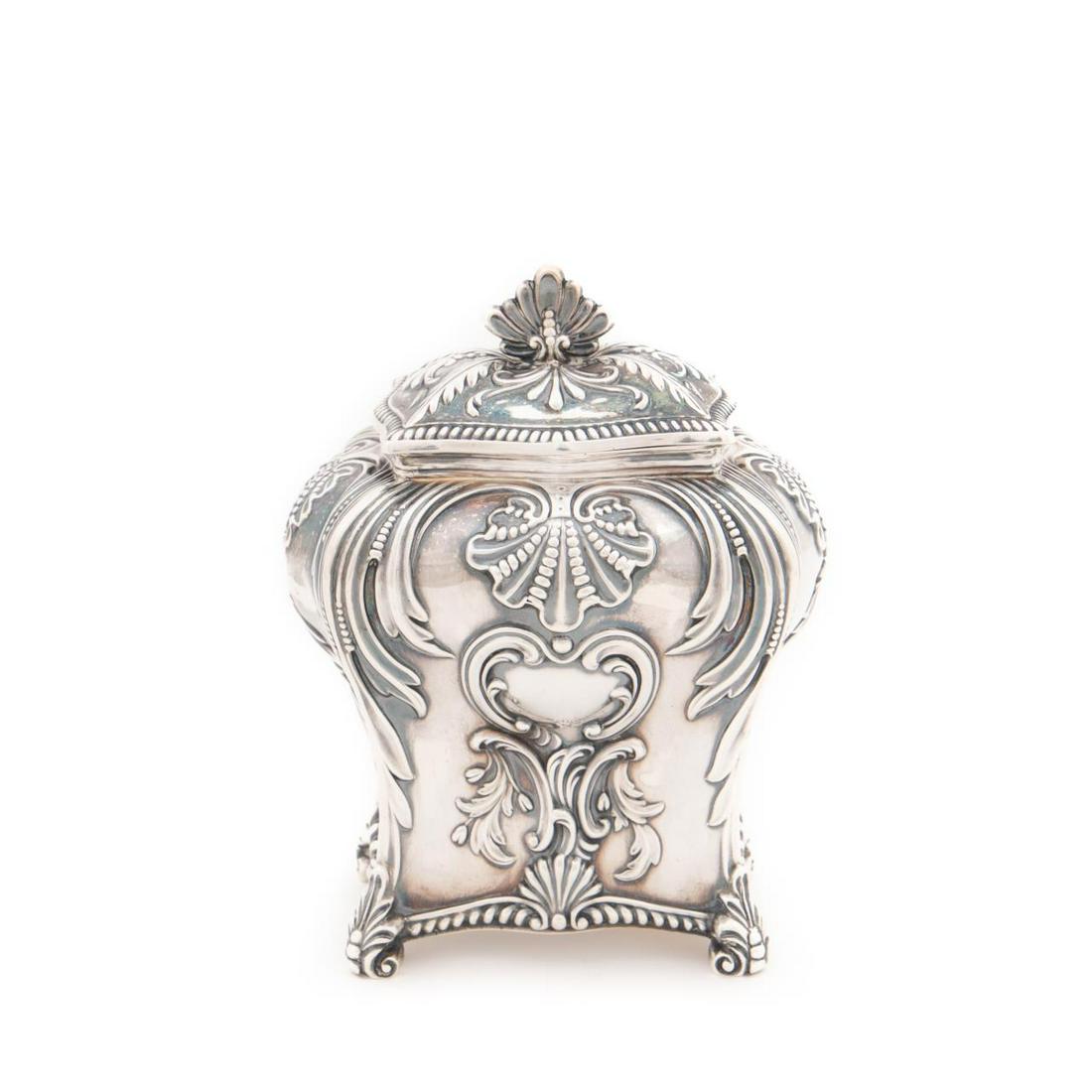 VICTORIAN ENGLISH STERLING SILVER TEA CADDY, 1892 (1 of 7)