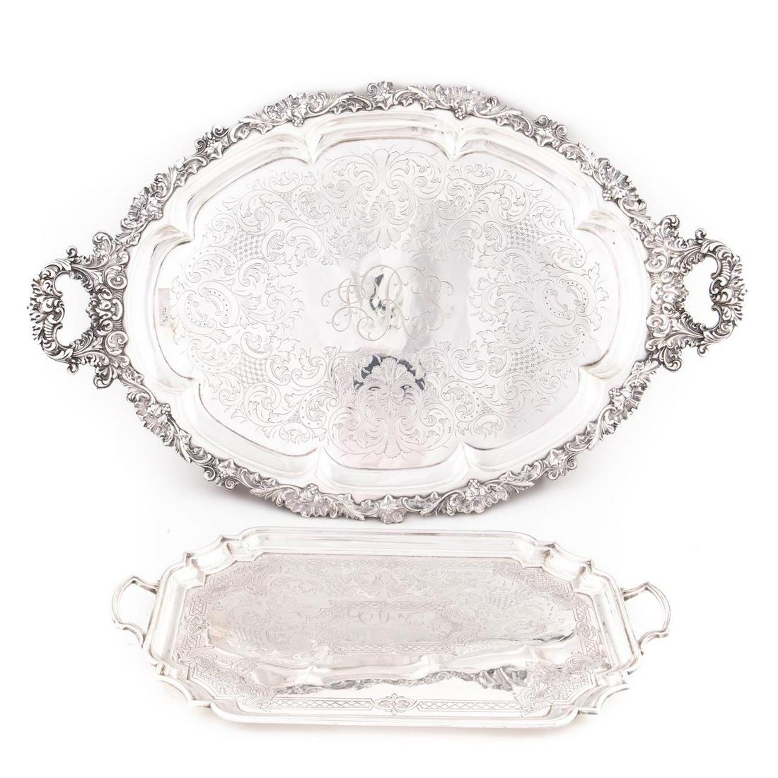 GROUP OF TWO, BARKER-ELLIS SILVERPLATE TRAYS (1 of 8)