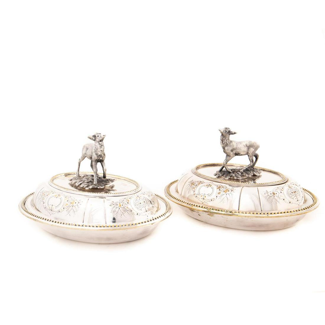 PR., SILVERPLATE DEER HANDLED ENTREE DISHES (1 of 6)